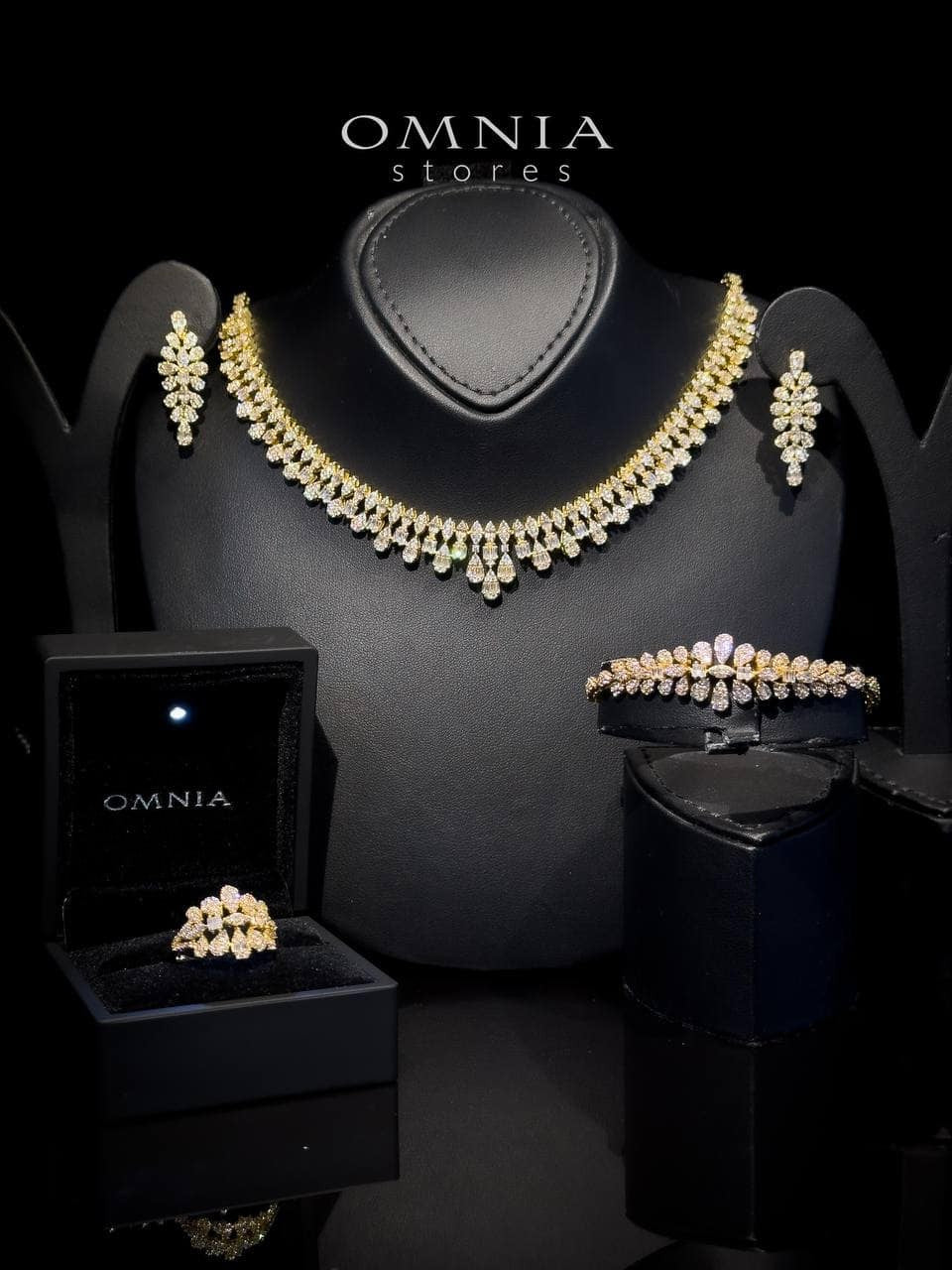 Omnia Elaf Golden Bridal Full Set in High Quality Zircon Stone in Rhodium Plated - OMNIASTORES UAE