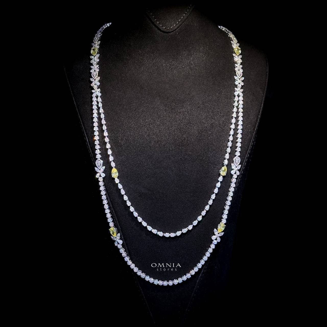 Omnia Yaza Bridal Yellow Long chain Set High Quality Zircon Stone In Rhodium Plated - OMNIASTORES UAE