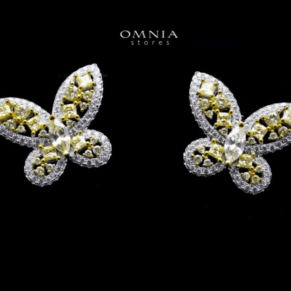 Omnia Dalia Yellow Butterfly Earrings In 92.5 Silver High Quality Simulated Diamonds - OMNIASTORES UAE