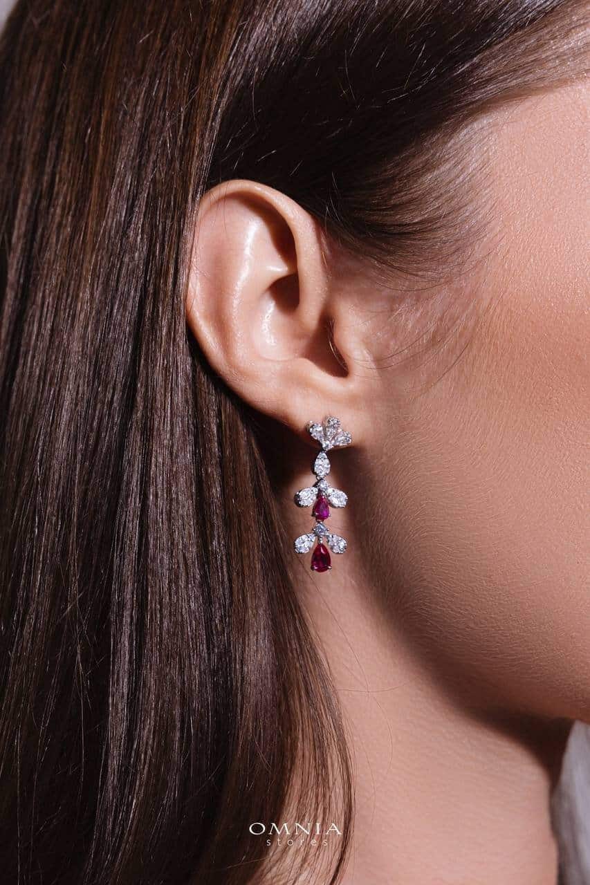 Omnia Lubna Maroon Bridal Full Set in 925 Silver with High-Quality Simulated Diamonds and Teardrop Design - OMNIASTORES UAE