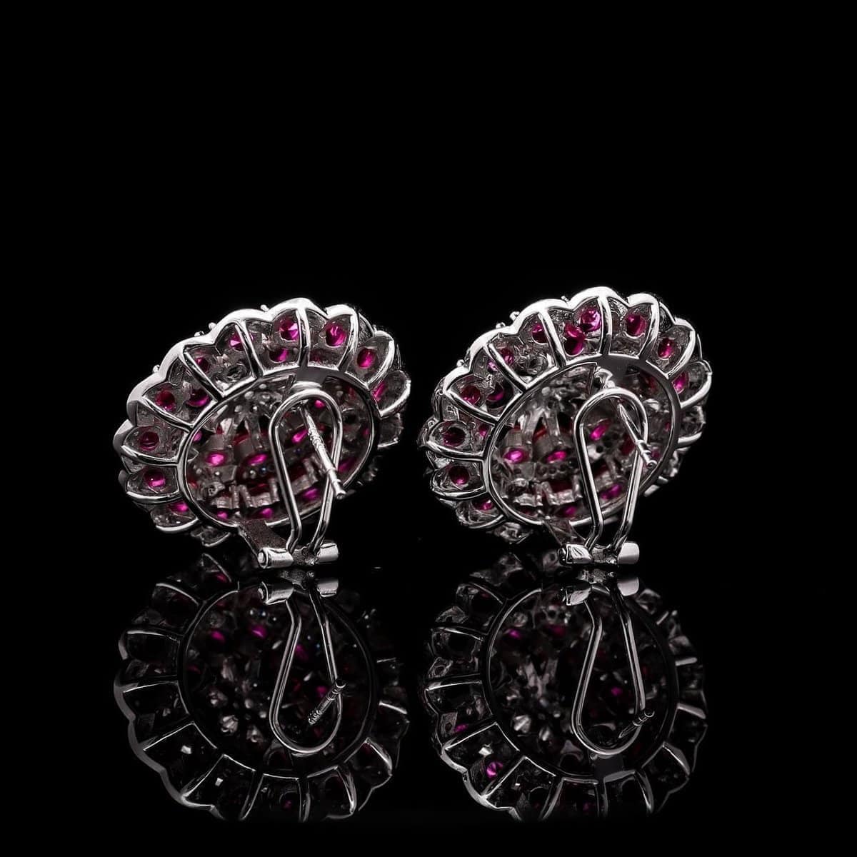 Omnia Floral Halo Earrings with Ruby Red Simulated Diamonds in 92.5 Silver - OMNIASTORES UAE