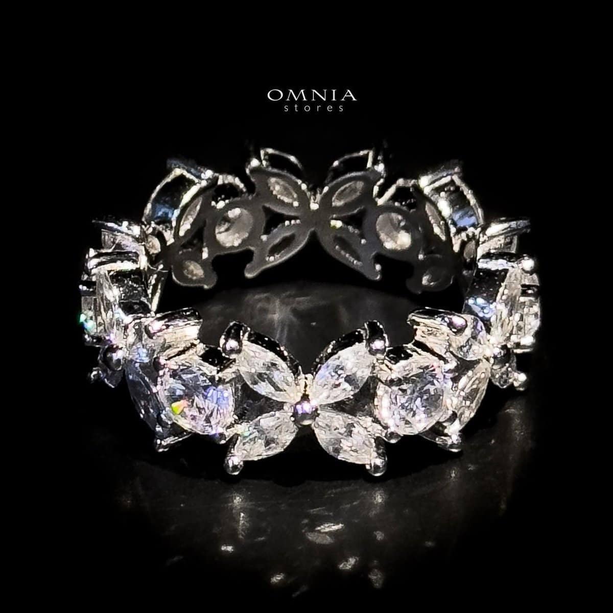 Omnia Lamara Floral-Inspired Ring in 92.5 Silver with High Quality Iced Cut Stones - OMNIASTORES UAE