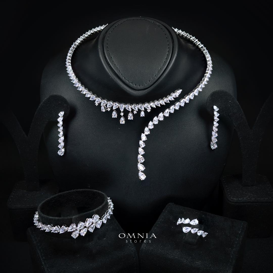 Omnia Ailyn Luxury White Choker Bridal Full Set in High Quality Zircon Stone Rhodium Plated