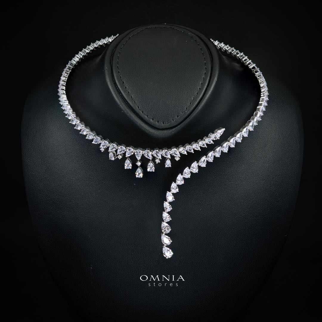 Omnia Ailyn Luxury White Choker Bridal Full Set in High Quality Zircon Stone Rhodium Plated