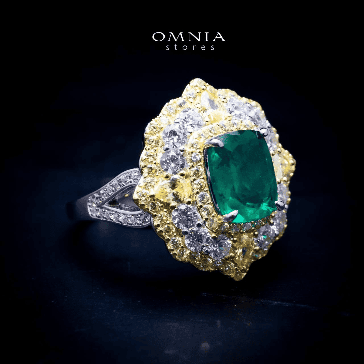 Omnia Maliya Green Ring in 92.5 Silver High Quality Simulated Diamonds - OMNIASTORES UAE