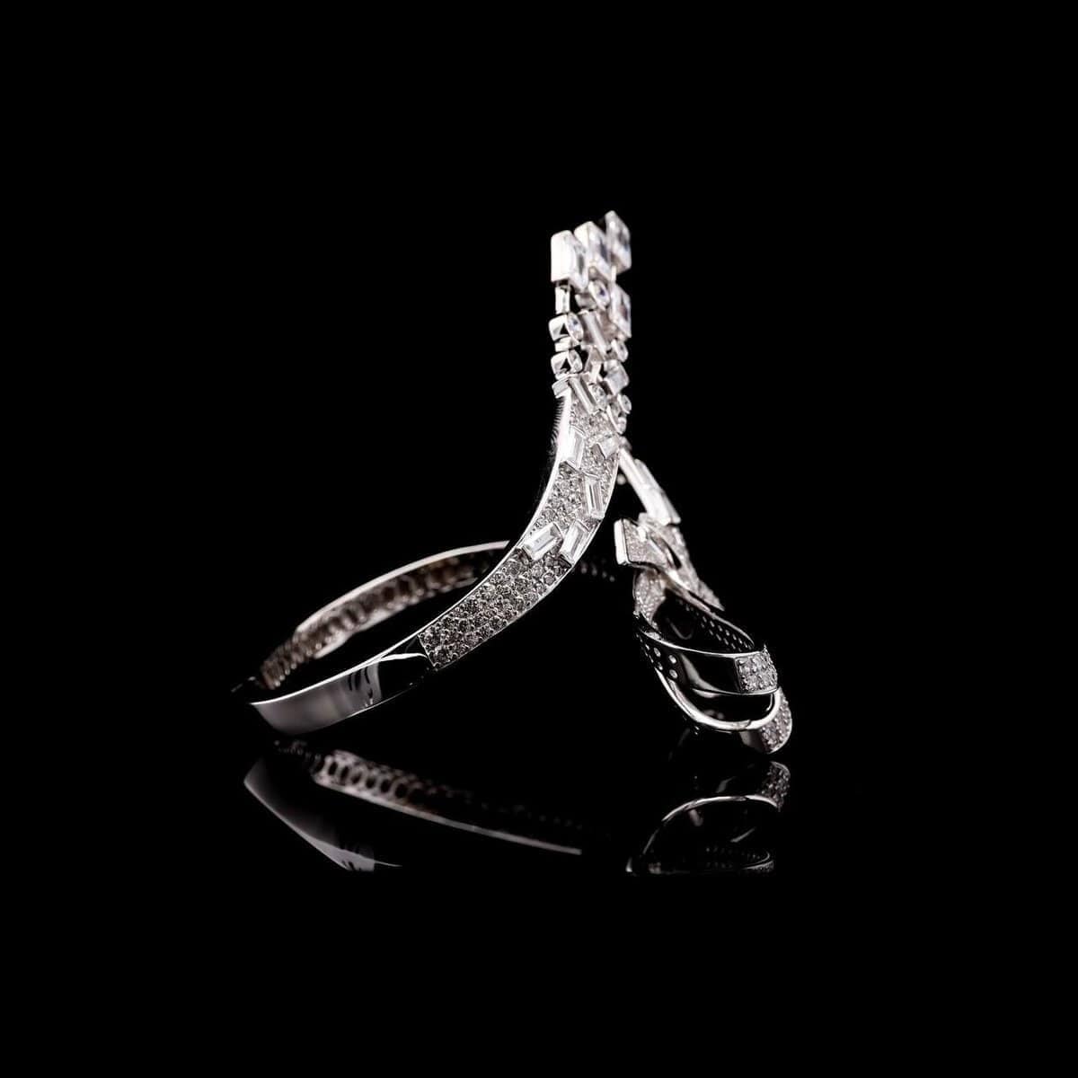 Omnia Celeste Bow Design Bangle in 925 Silver with High-Quality Simulated Diamonds and Intricate Detailing - OMNIASTORES UAE