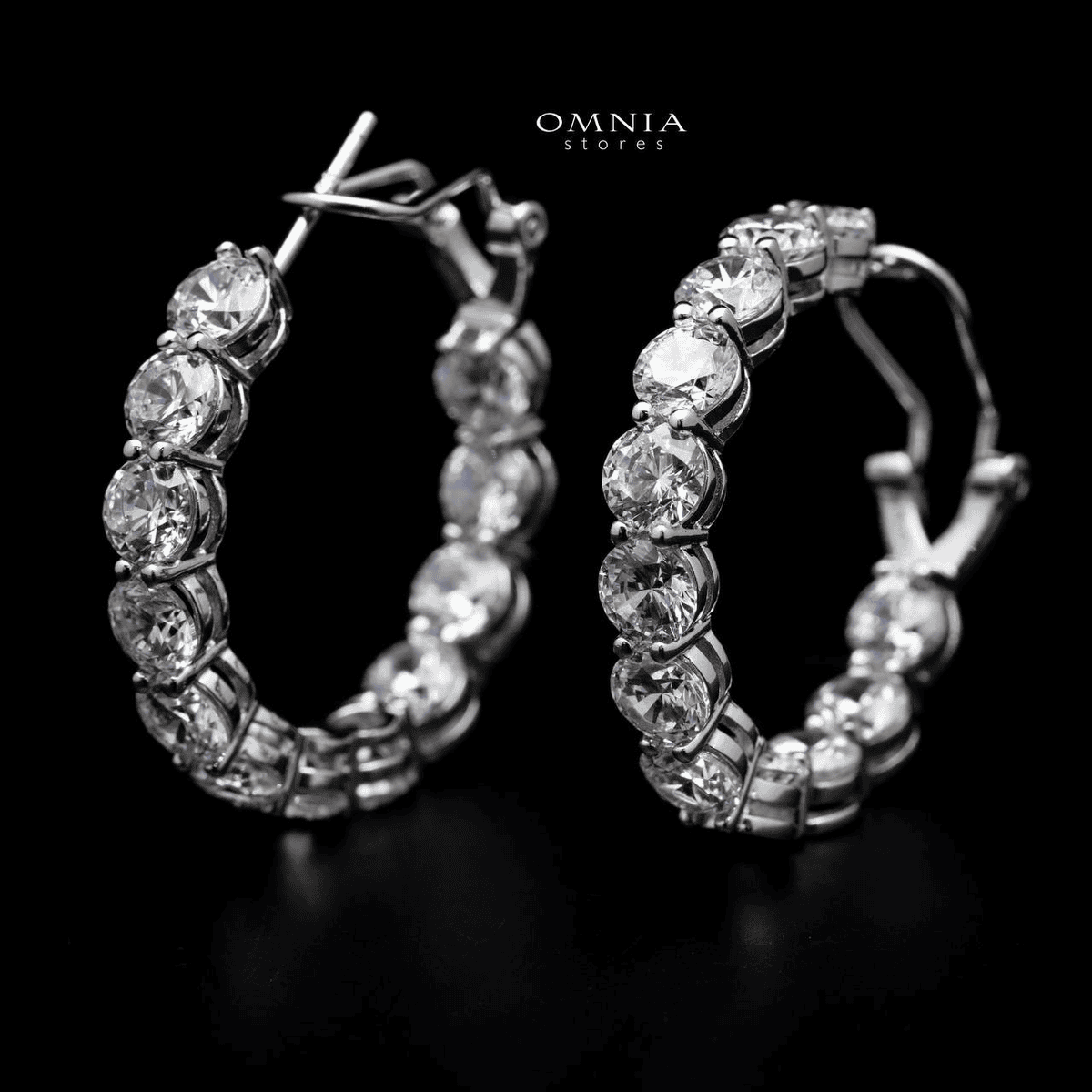 Omnia Yara Medium Hoop Earrings in 92.5 Silver High Quality Simulated diamonds - OMNIASTORES UAE