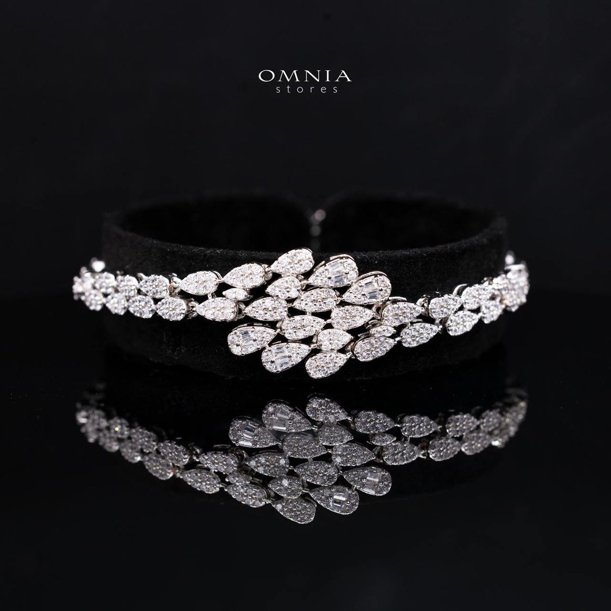 Daphne Luxury White Layered V-Cascade Drop Bridal Full Set with Premium Zircon Stones, Rhodium-Plated Finish