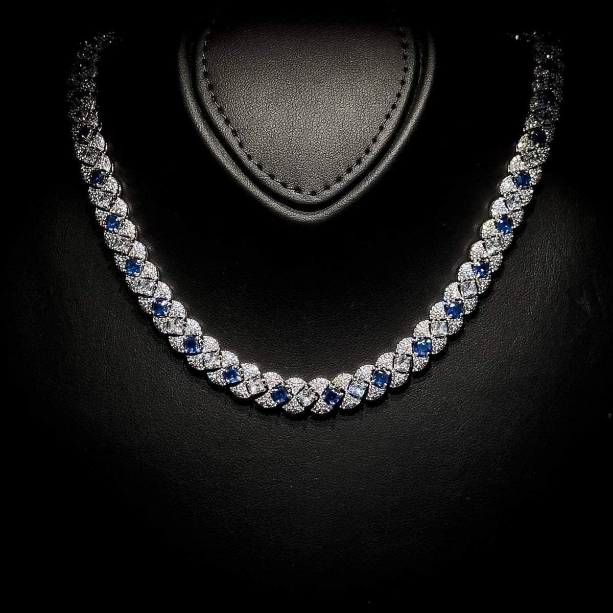 Omnia Layan Blue Bridal Full Set in High-Quality Zircon Stone Rhodium Plated - OMNIASTORES UAE