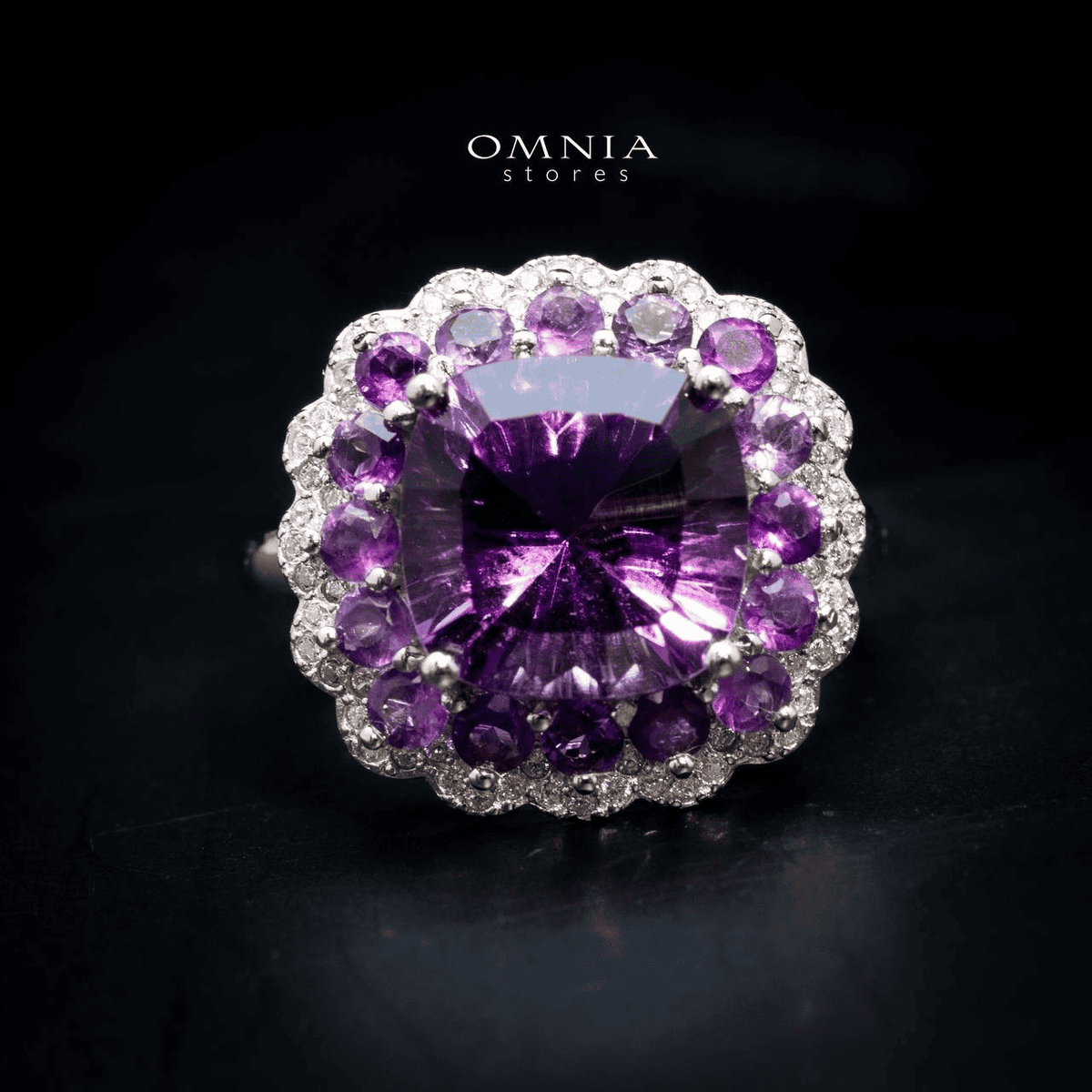 Omnia Futol Ring in 92.5 Silver In High Quality Amethyst stone - OMNIASTORES UAE