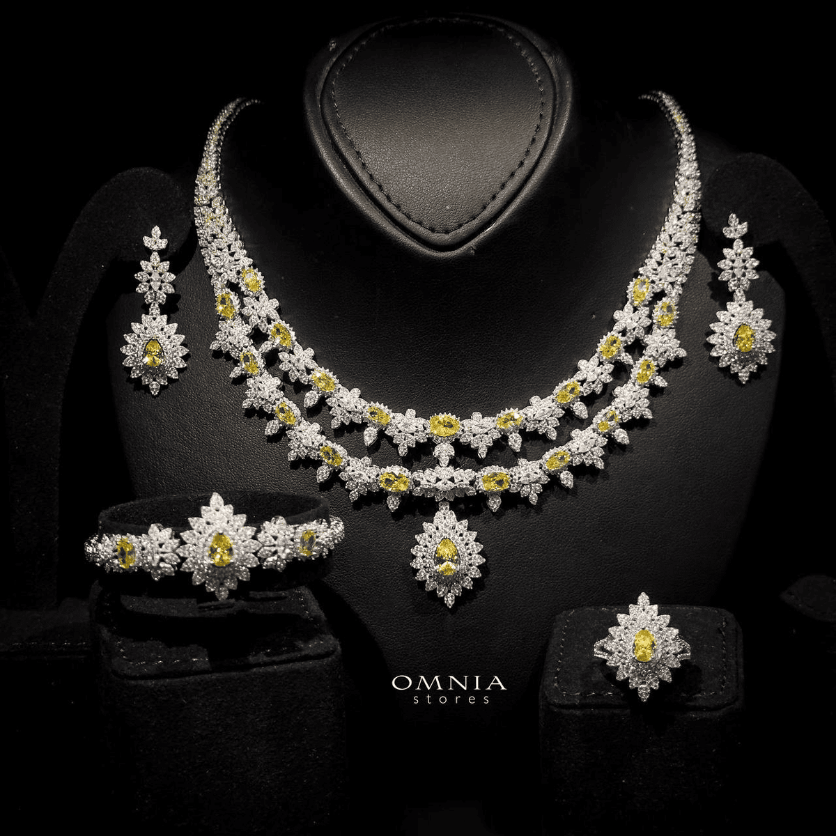 Omnia Osha Yellow Bridal Full Set in 925 Silver High Quality Simulated Diamonds - OMNIASTORES UAE