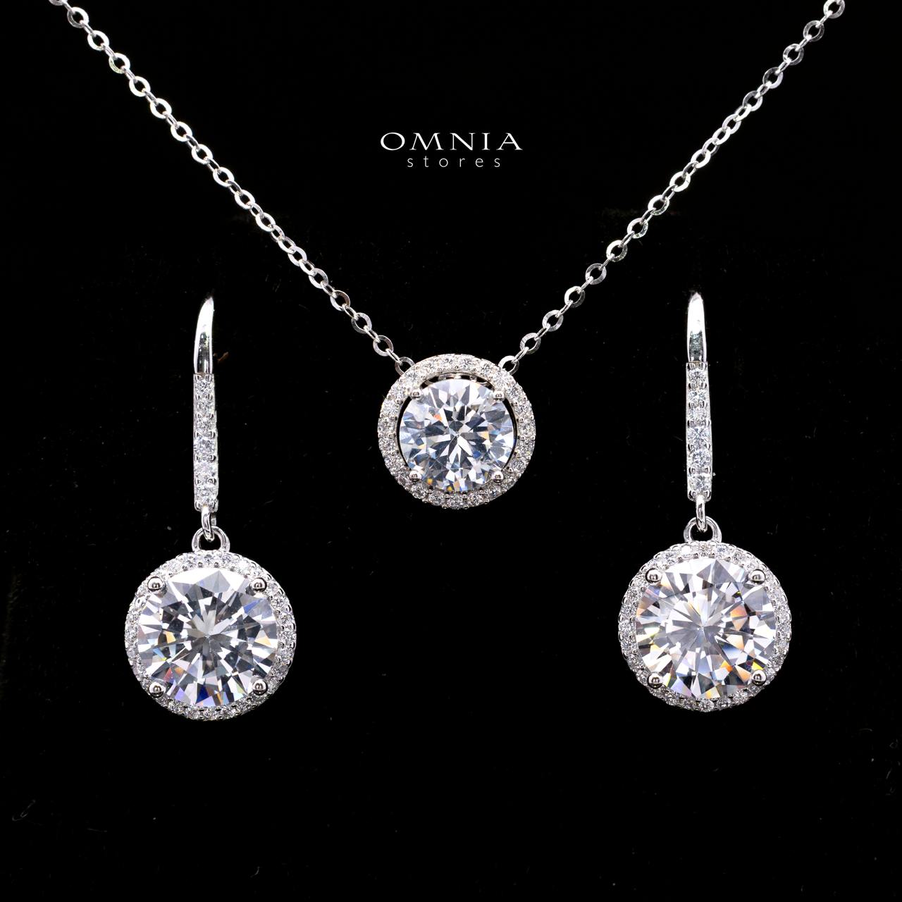 Arlette Halo Round Cut Necklace and Earrings Set in 925 Sterling Silver with Premium Cubic Zirconia