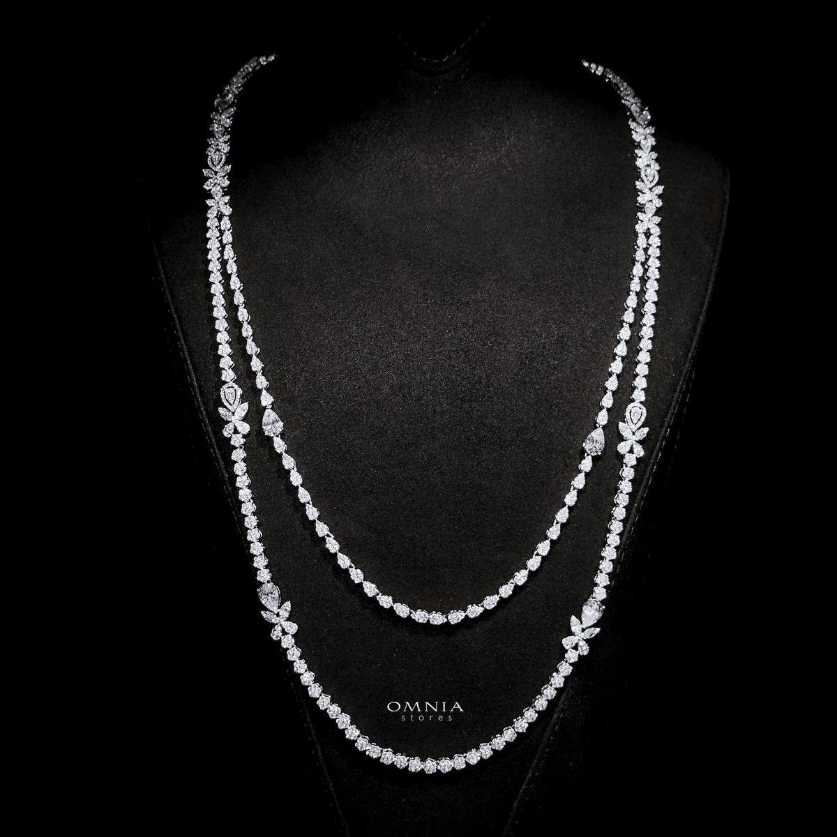 Omnia Yaza Bridal White Long chain Set High Quality Zircon Stone In Rhodium Plated - OMNIASTORES UAE