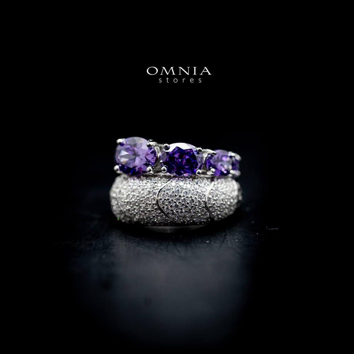Omnia Purple Dream Double Band Ring in Purple and Silver With High Quality Simulated Diamonds - OMNIASTORES UAE
