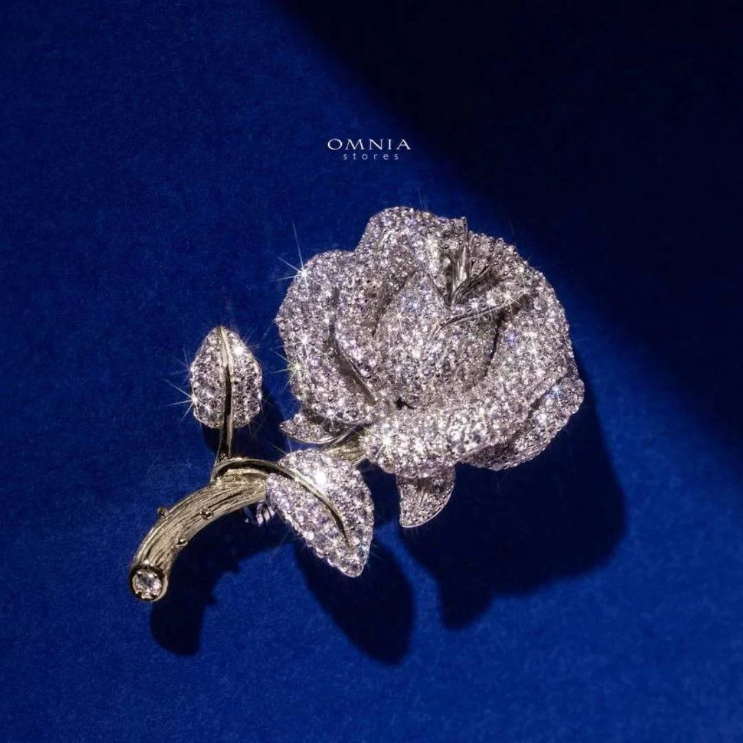 Omnia Bella Flower brooch in 92.5 Silver In High Quality Simulated diamonds - OMNIASTORES UAE