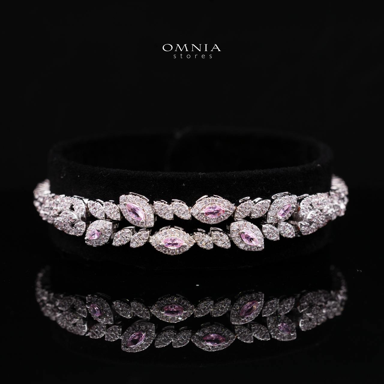 Omnia Nada Pink Bridal Full Set in High Quality Zircon Stone Rhodium Plated