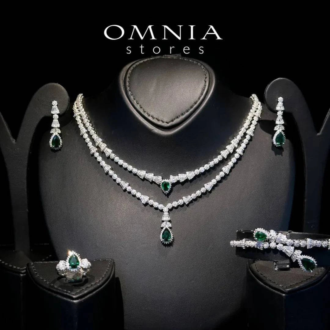Omnia Ethereal Green Drop-Down Pear Shape Full Set in Rhodium Plated - OMNIASTORES UAE