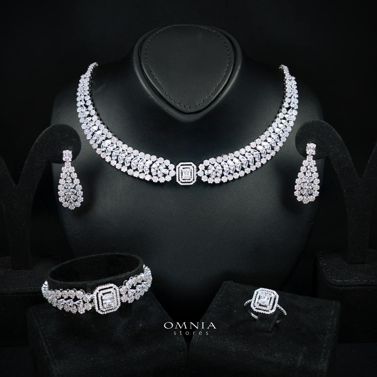 Marcella White Bridal Jewelry Set Premium Rhodium-Plated High-Quality Zircon Stones