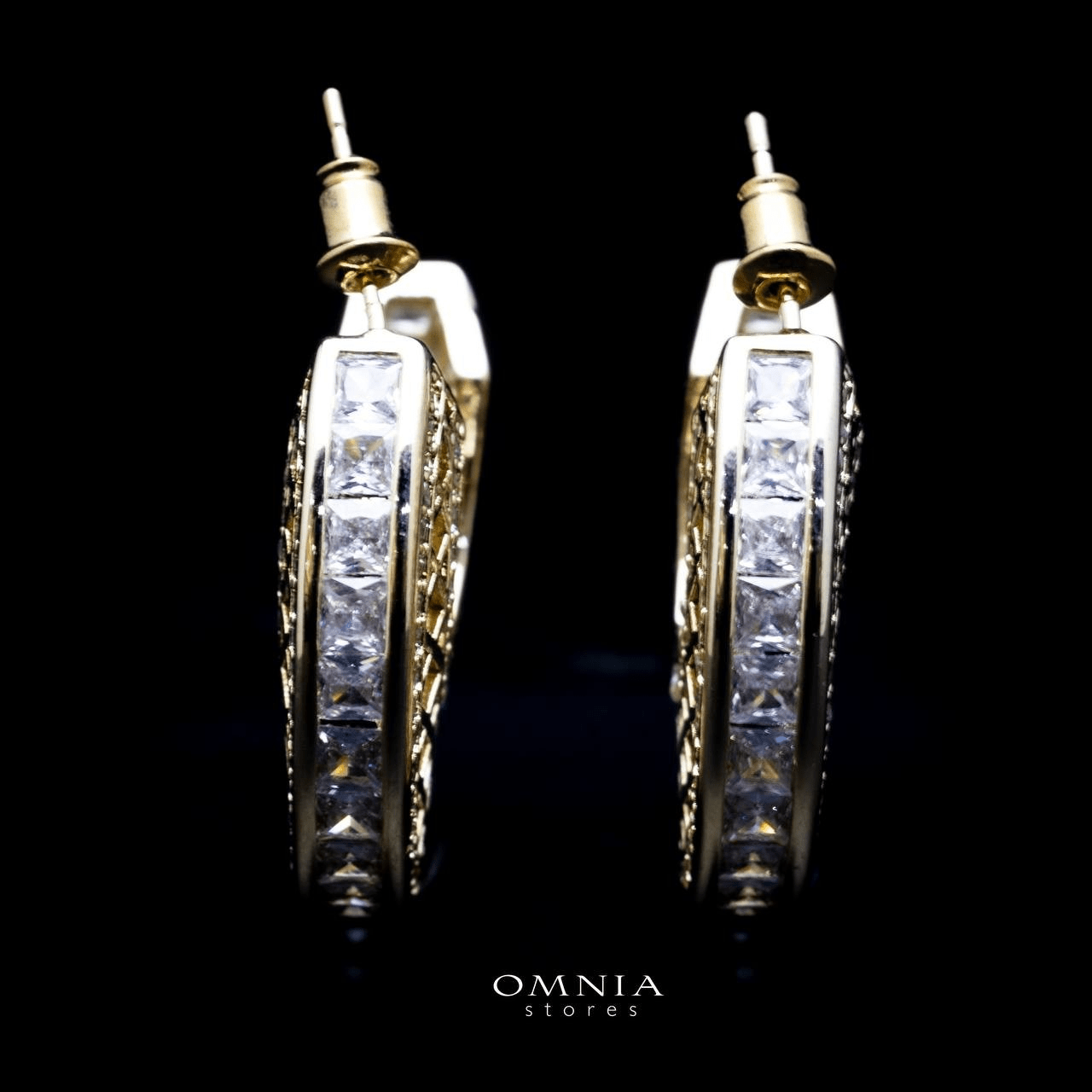 Omnia Joud Golden Earrings in High Quality Zircon Stone Rhodium Plated - OMNIASTORES UAE