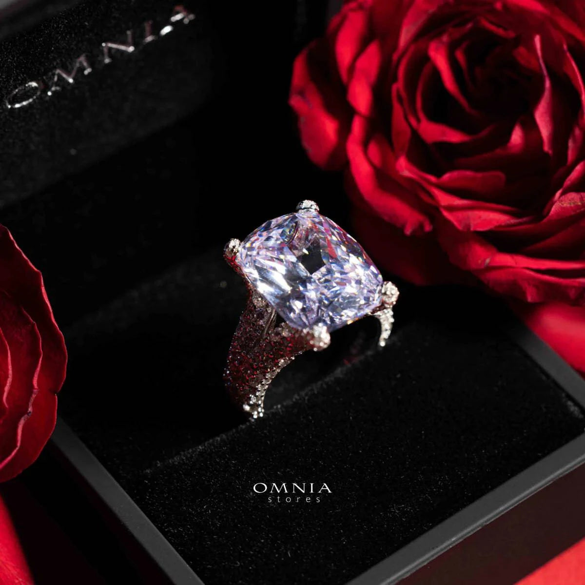 Omnia Diya white Ring 92.5 Silver in High Quality Simulated Diamonds - OMNIASTORES UAE