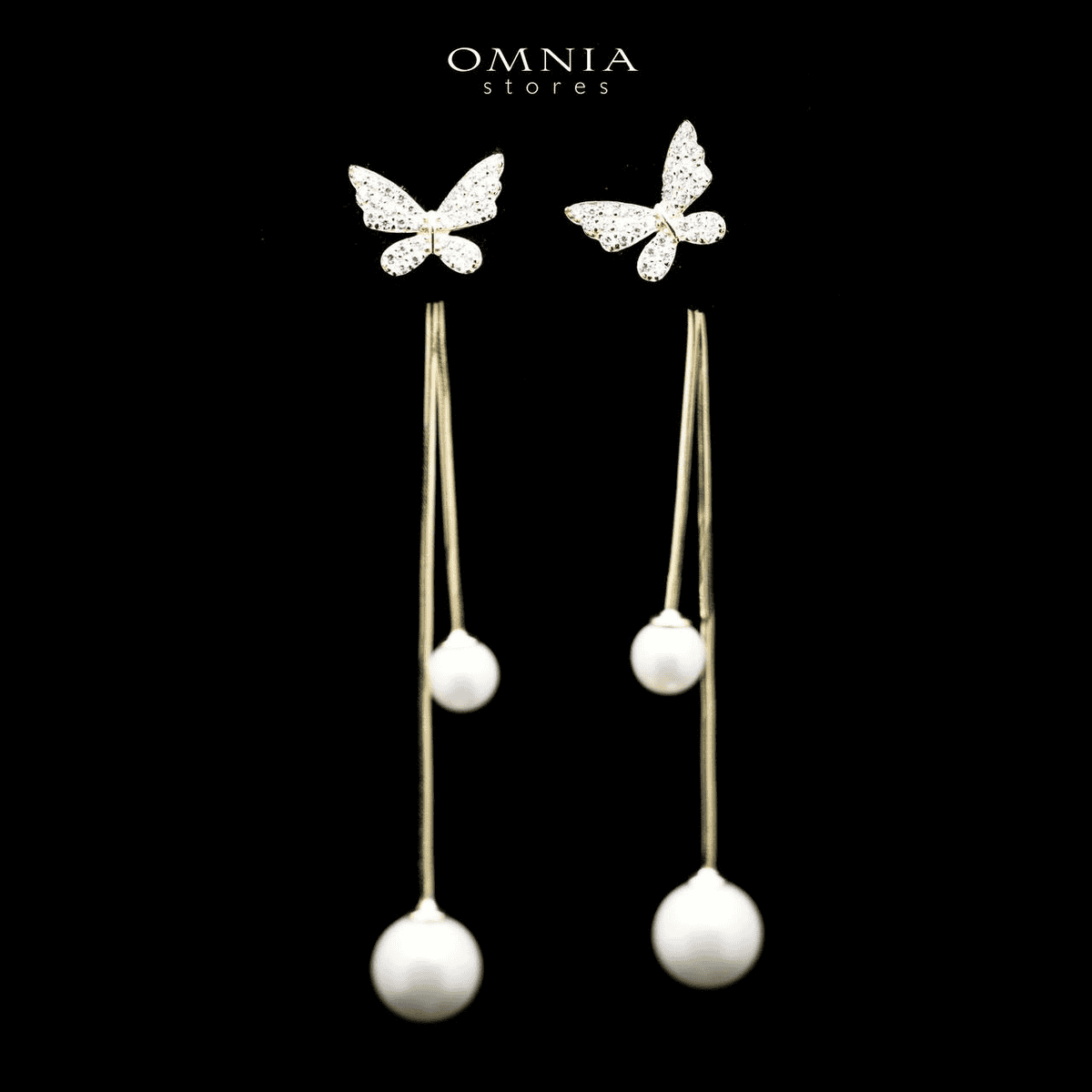 Omnia Noura Butterfly Pearl Drop Earrings in 92.5 Silver - OMNIASTORES UAE