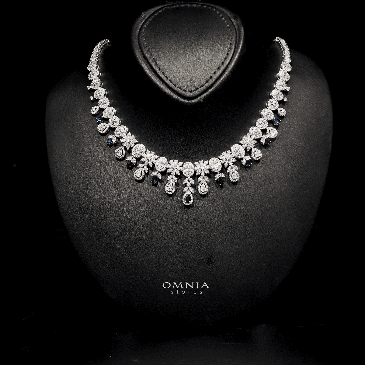 Omnia Trisha Blue Bridal Full Set Accessories in High Quality Zircon Stone Rhodium Plated - OMNIASTORES UAE