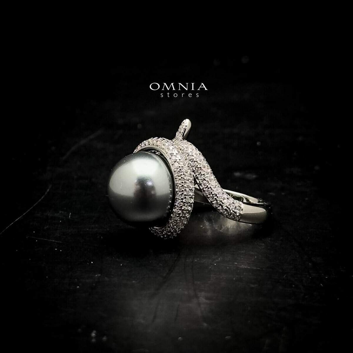Omnia Leena Silver Pearl Ring in High Quality Copper Rhodium Plated - OMNIASTORES UAE