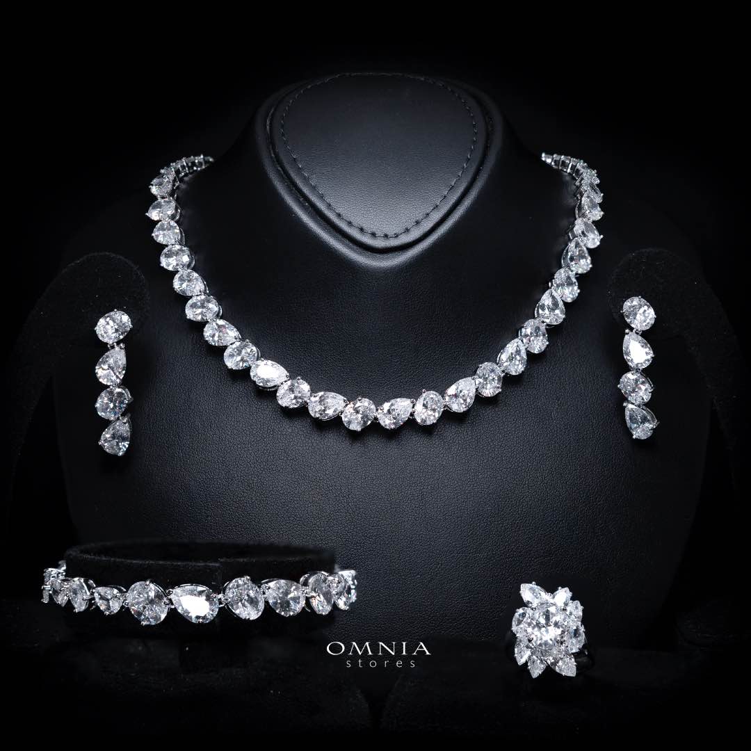 Omnia Lamia White Bridal Full Set with High-Quality Simulated Diamonds Rhodium Plated