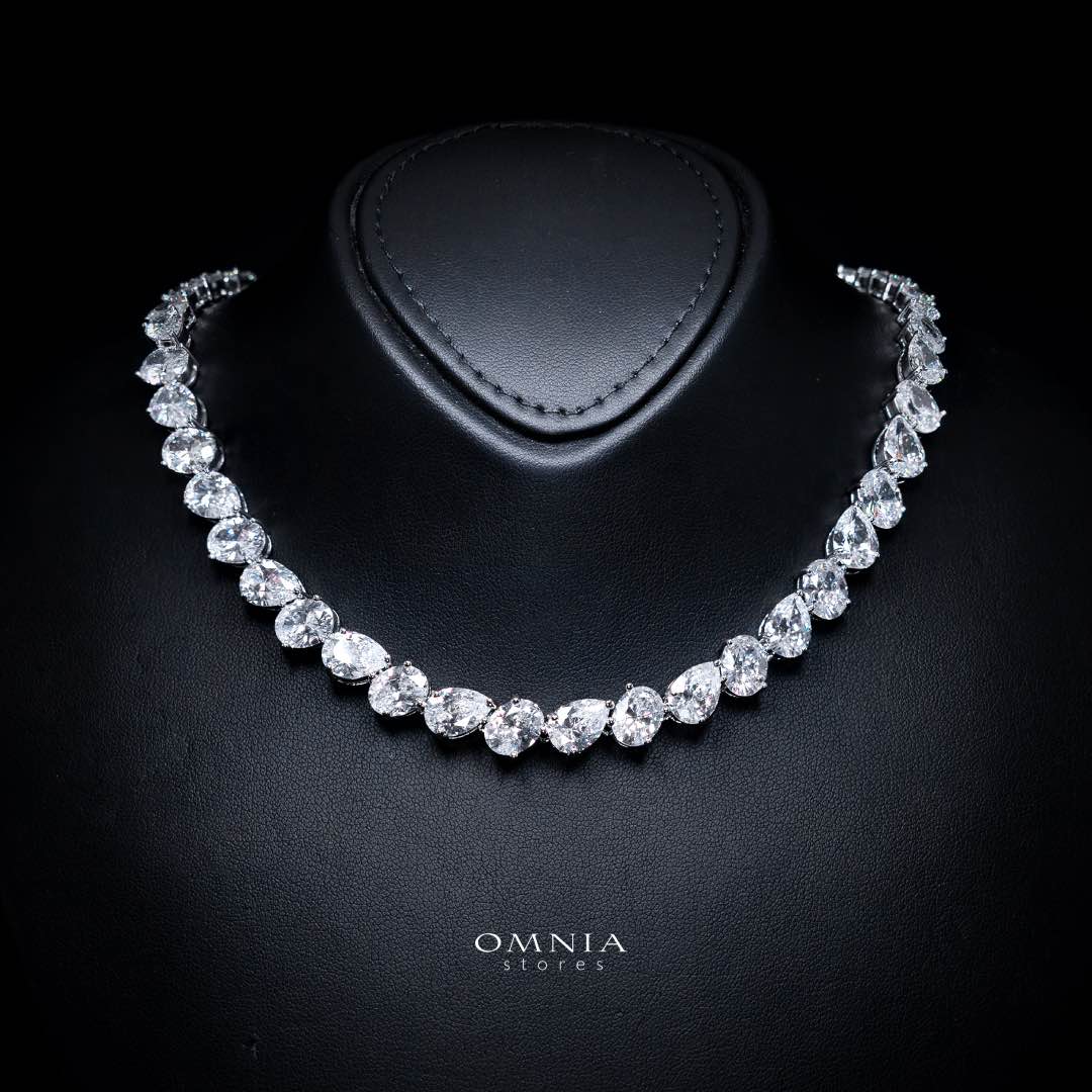 Omnia Lamia White Bridal Full Set with High-Quality Simulated Diamonds Rhodium Plated