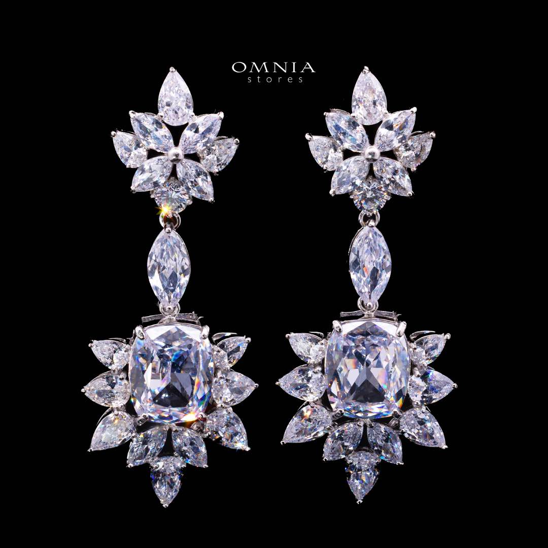 Omnia Medusa Earring In 92.5 Silver High Quality White Zircon Stone in Rhodium Plated