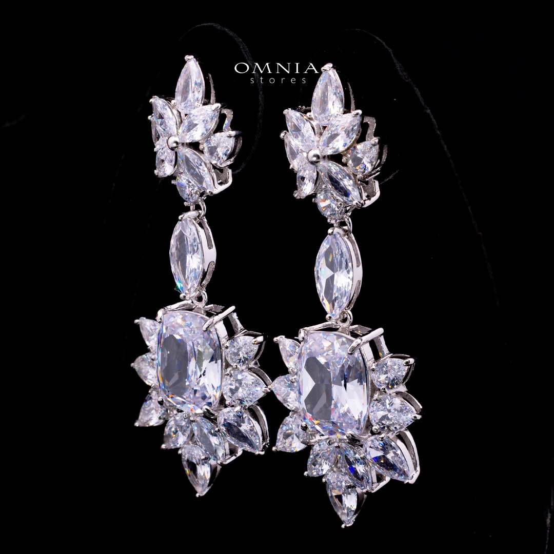 Omnia Medusa Earring In 92.5 Silver High Quality White Zircon Stone in Rhodium Plated