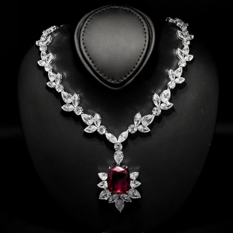 Omnia Medusa Red Bridal Full Set in 925 Silver High Quality Simulated diamonds - OMNIASTORES UAE