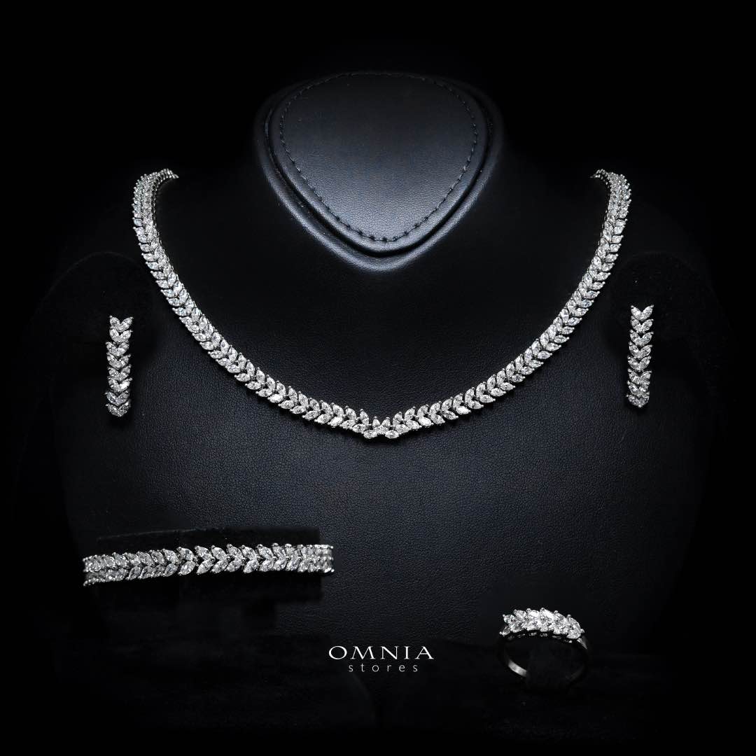 Omnia Aroosa White Bridal Full Set with High-Quality Simulated Diamonds Rhodium Plated
