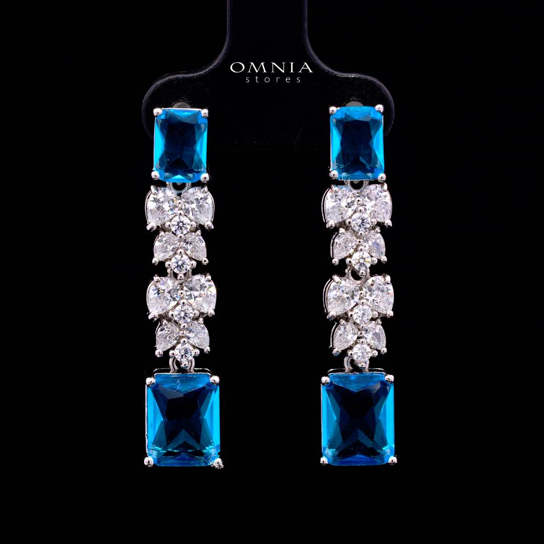 Omnia Amelia Sky Blue Bridal Full Set with Emerald and Pear-Cut High-Quality Simulated Diamonds