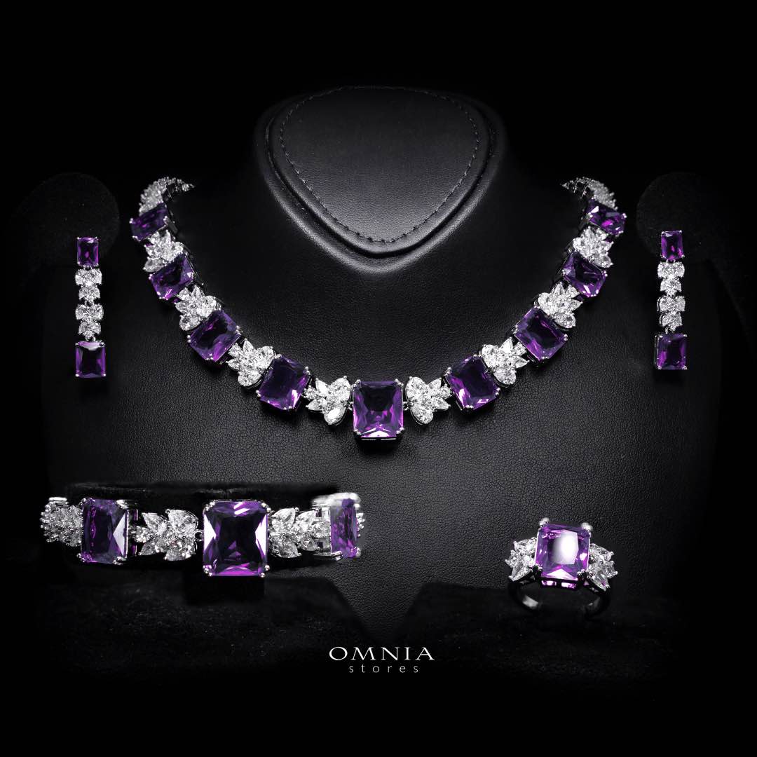 Omnia Amelia Purple Bridal Full Set in High Quality Simulated Diamonds