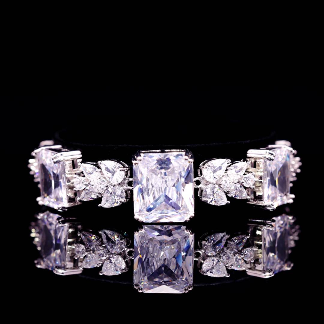 Omnia Amelia White Bridal Full Set in High Quality Simulated Diamonds Premium Rhodium Plated