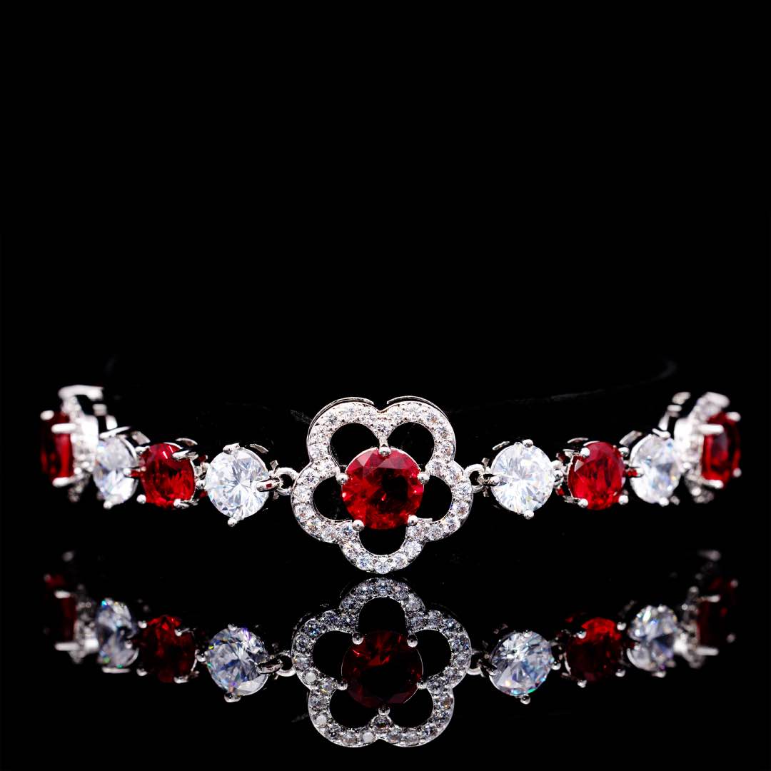 Omnia Esra Red Full Set in High Quality Simulated Diamonds Premium Rhodium Plated - OMNIASTORES UAE