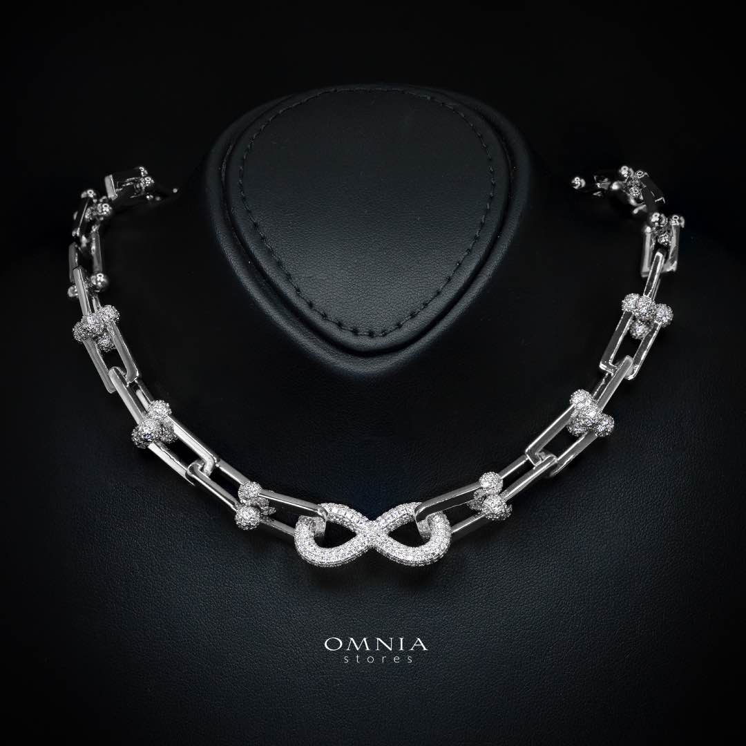 Omnia Infinity Chains Bridal Full Set with High-Quality Simulated Diamonds Rhodium Plated