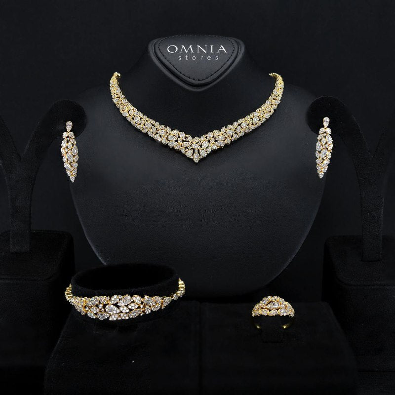 Alina Gold Bridal Full Set in High Quality Zircon Stone Rhodium Plated