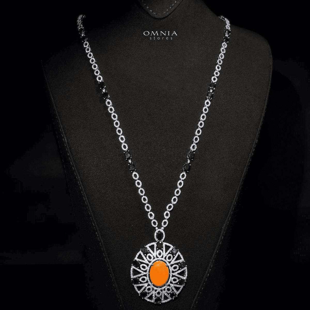 Omnia Ayala Orange & Blue Bridal Long Chain Full Set Accessories High Quality Zircon Stone In Rhodium Plated - OMNIASTORES UAE