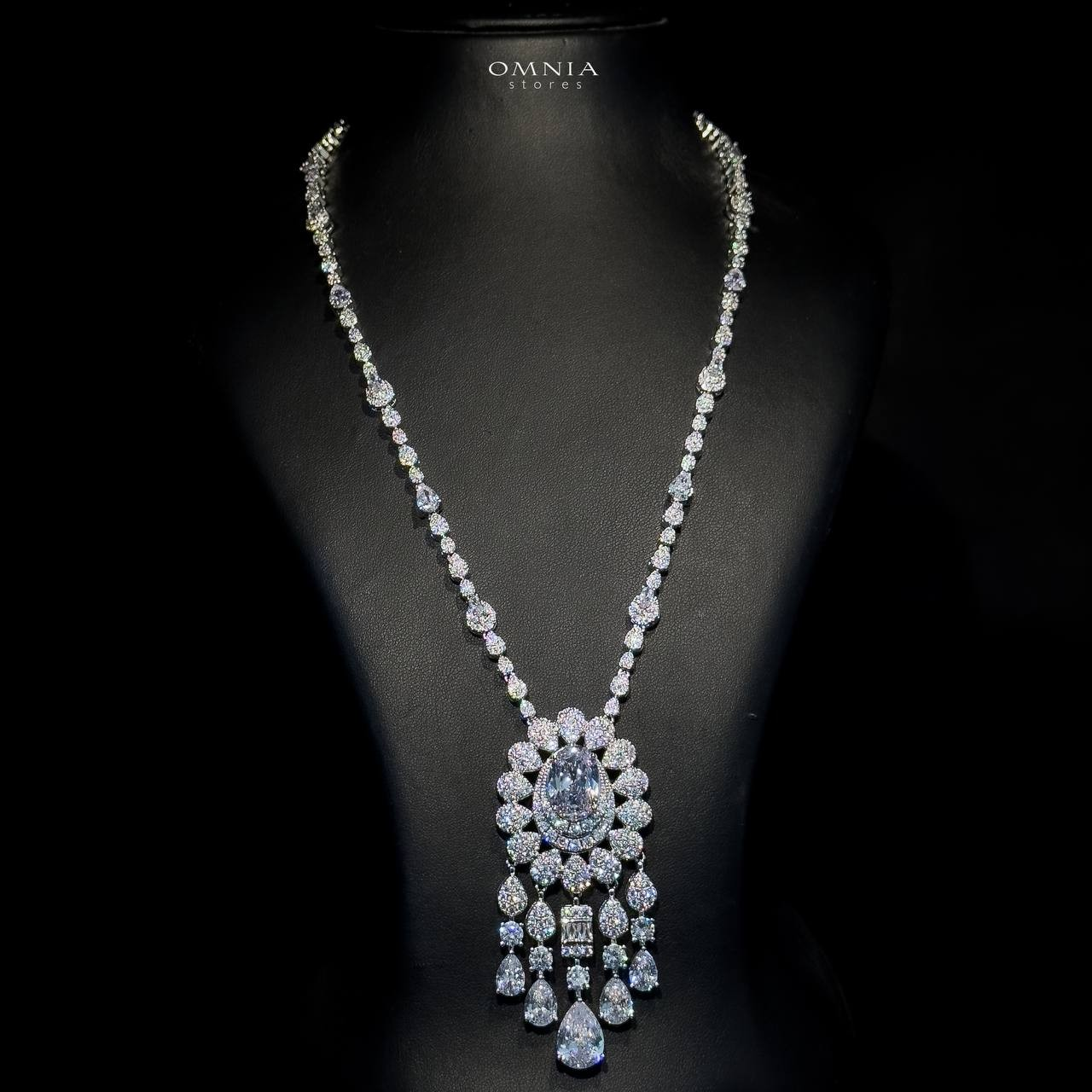 Omnia Aleya White Bridal Full Long chain Set in High Quality Simulated Diamonds