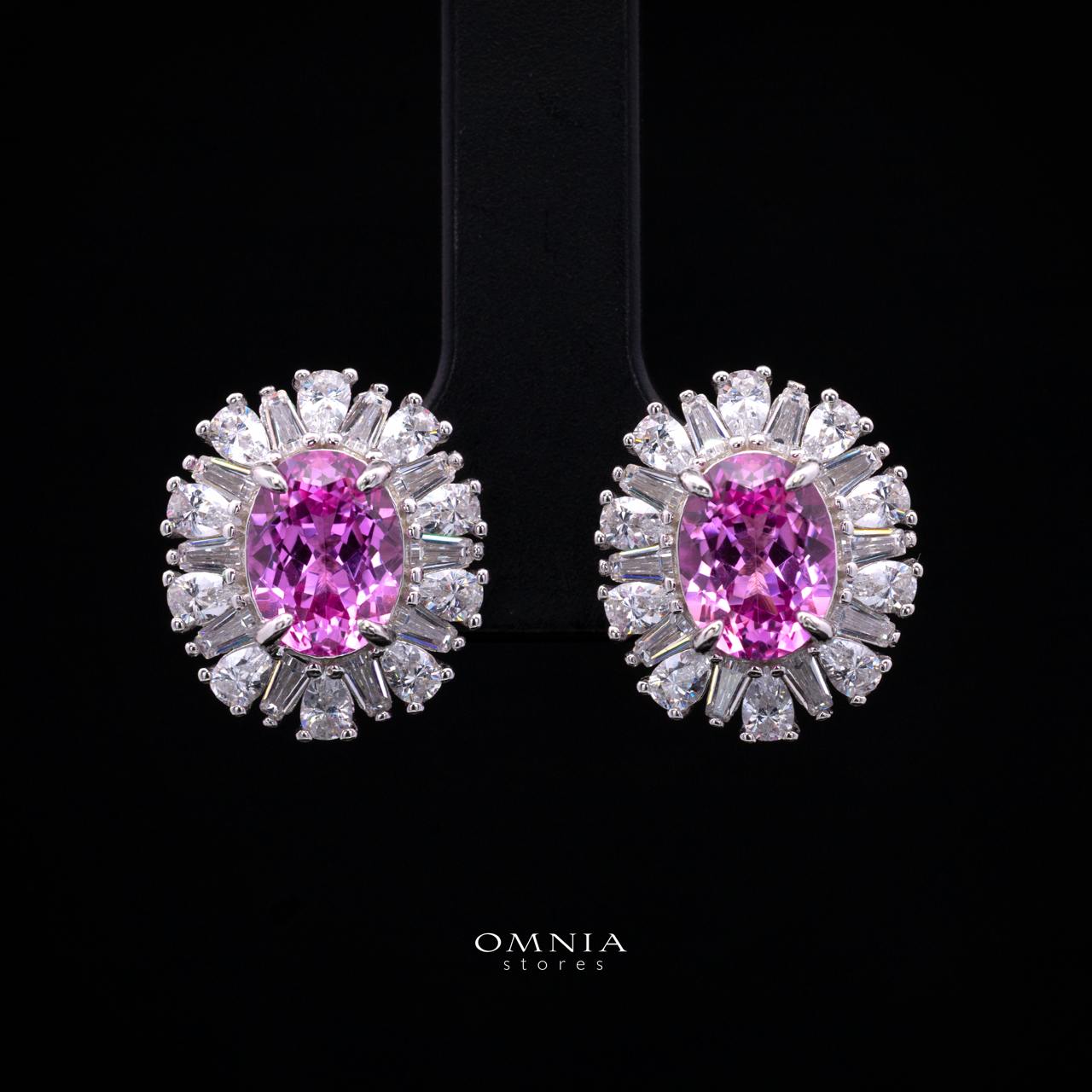 Kaitlynn Lab-Grown Pink Earrings with GRC Certificate, Oval 7×9mm in 925 Sterling Silver
