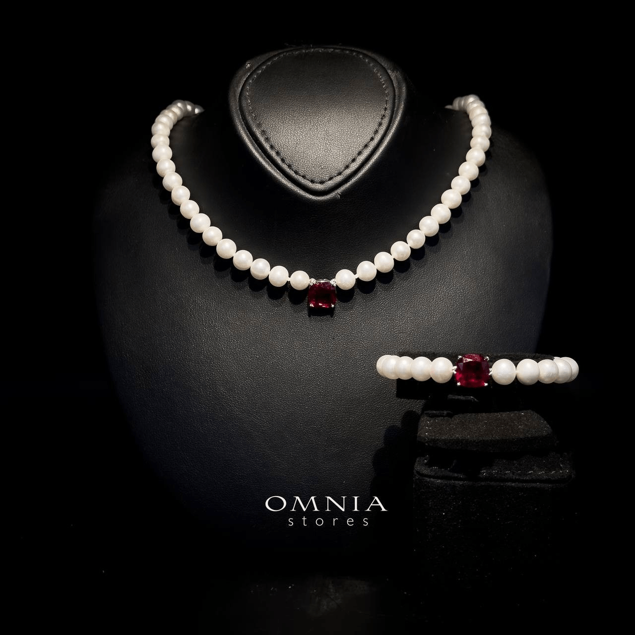 Omnia Gamila Fresh Water Pearl Necklace & Bracelet in 925 Silver High Quality Simulated diamonds - OMNIASTORES UAE