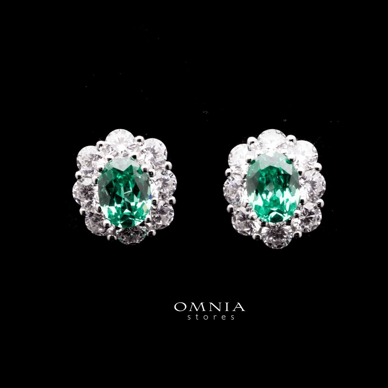 Omnia Mashael Emerald Oval Cut Stud Earrings in 92.5 Silver with High Quality Simulated Diamonds - OMNIASTORES UAE