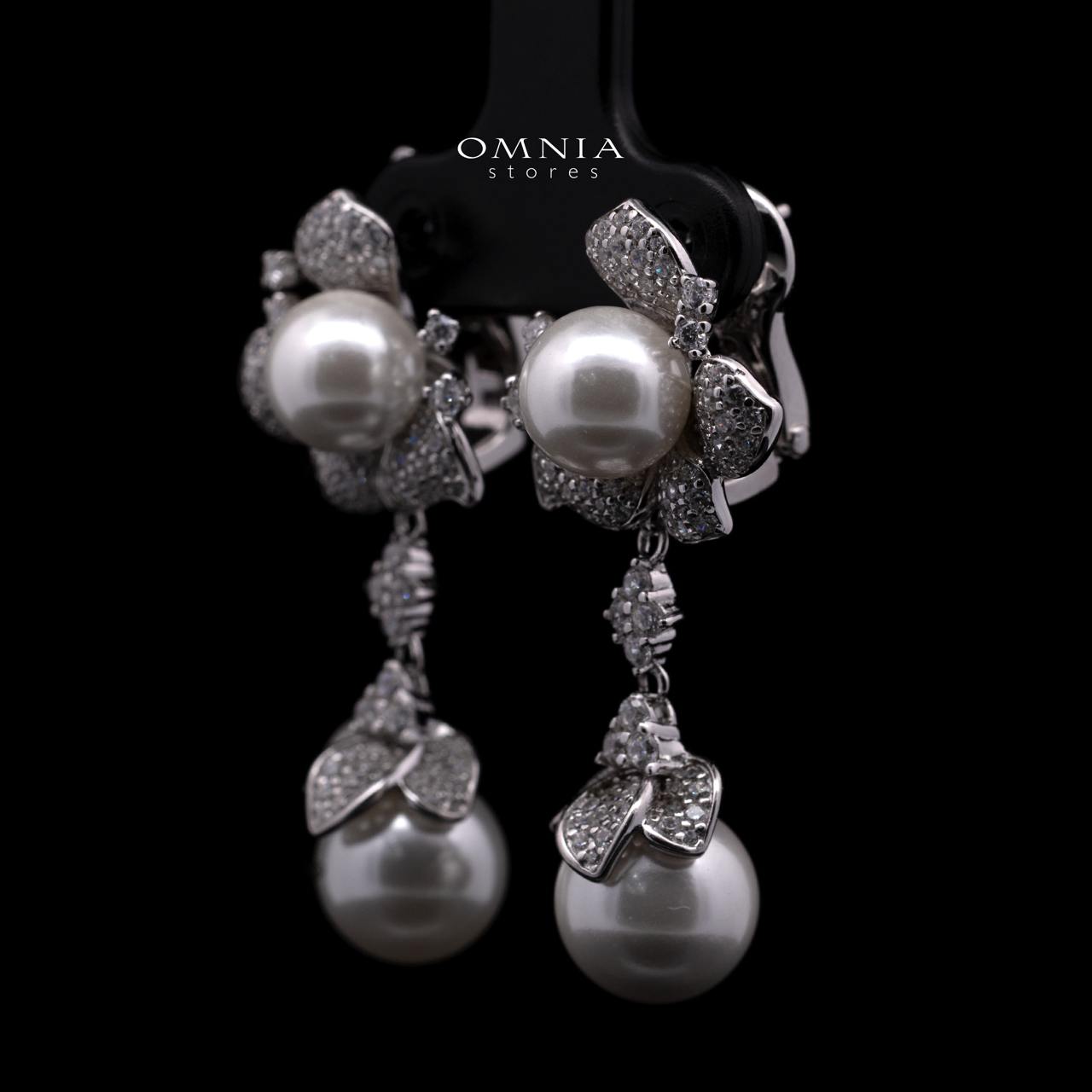 Ziyu Pearl Clip-On Earrings in 925 Sterling Silver with Premium Cubic Zirconia