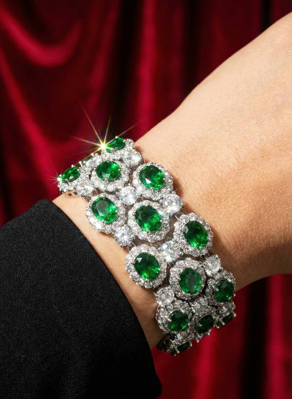 Omnia Fairuz Green Bracelet Set in High Quality Zircon Stone in Tarnish Resistant Plating