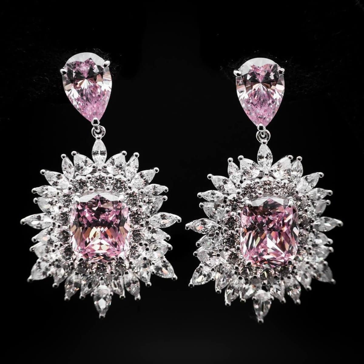 Omnia Thalia Pink Cushion Drop Earrings in 92.5 Silver with High-Quality Simulated Diamonds - OMNIASTORES UAE
