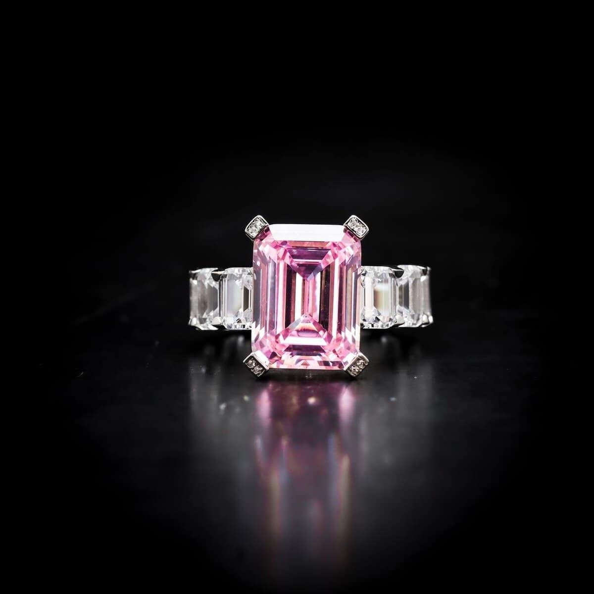Omnia Layan Pink Emerald Cut Ring 92.5 Silver with High-Quality Simulated Diamonds - OMNIASTORES UAE
