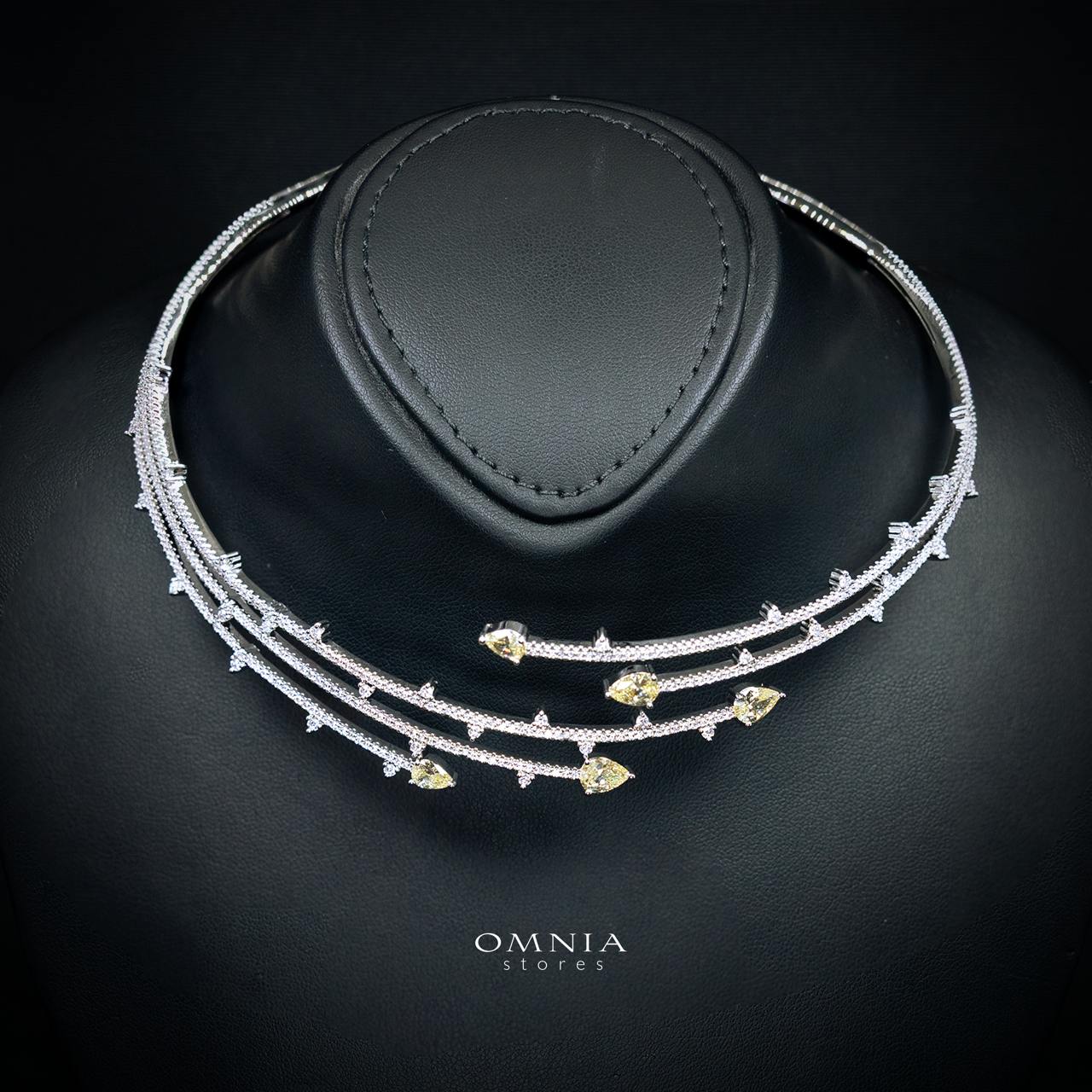 Yuliana Luxury Yellow Bridal Full Set with High-Quality Premium Zircon Stones, Rhodium-Plated
