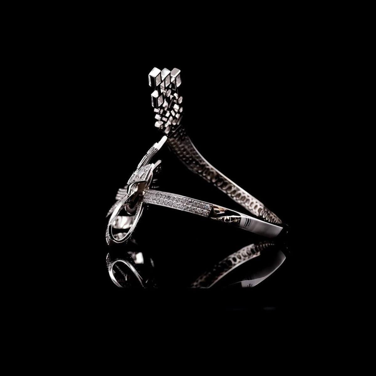 Omnia Celeste Bow Design Bangle in 925 Silver with High-Quality Simulated Diamonds and Intricate Detailing - OMNIASTORES UAE